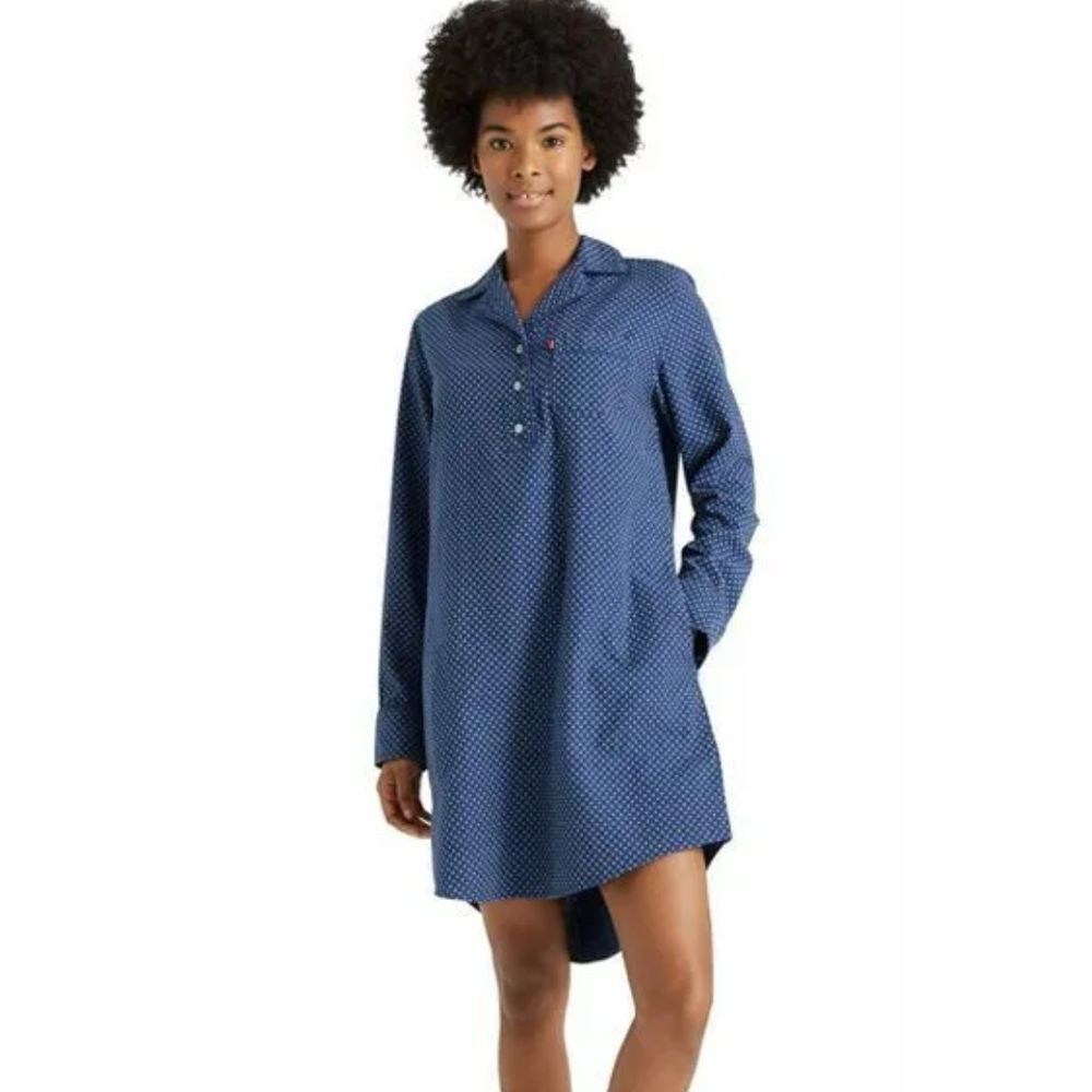 Levi's x Target Chambray Dot Woven Sleep Shirt Shirtdress Sz M Blue with Pockets